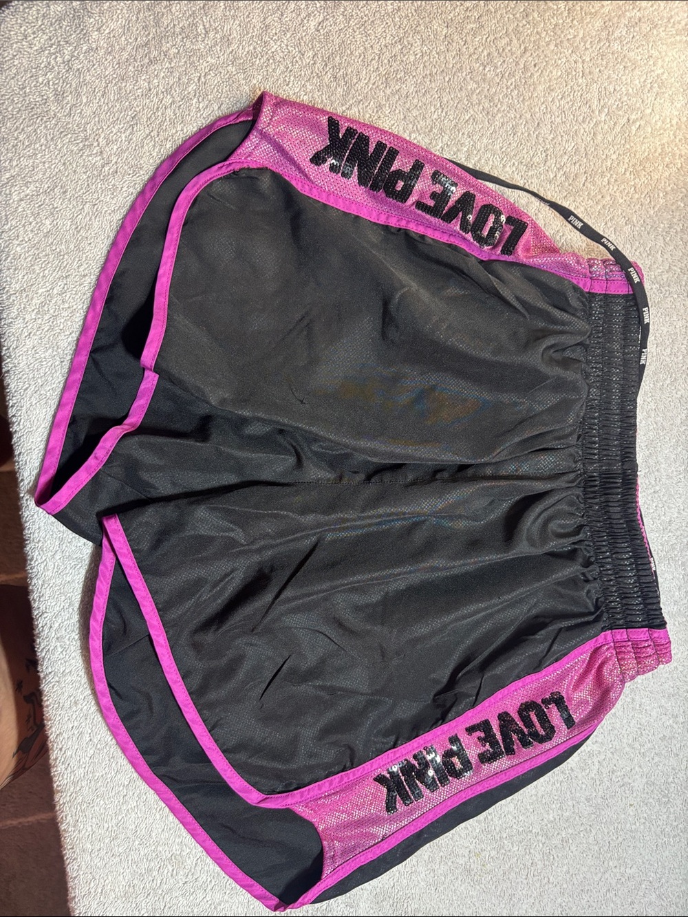PINK Victoria's Secret Black Athletic Shorts with Pink Trim